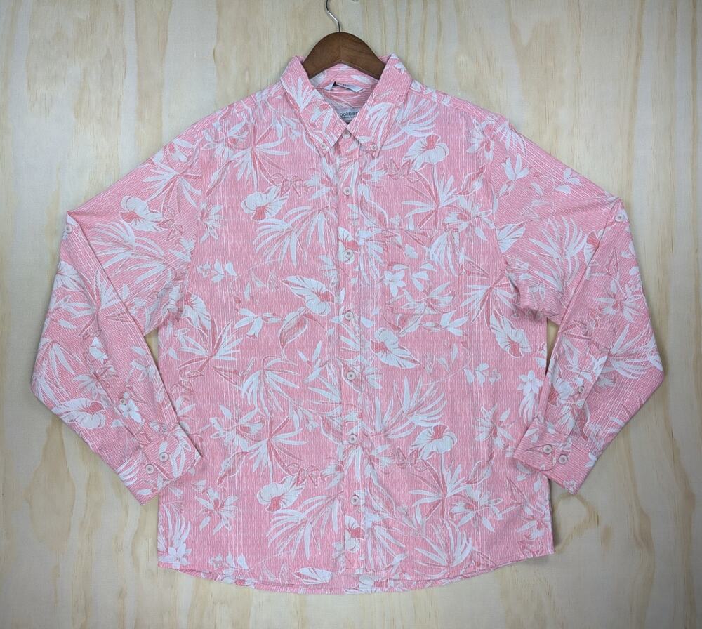 Coolibar Men's Large Aricia UPF 50+ Sun Shirt Pink Palm Leaf LS Button Down